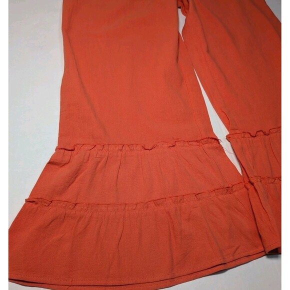 Coco + Carmen Womens Audrey Tiered Ruffle Pants L XL Wide Leg Flared 100% Cotton - Picture 3 of 13
